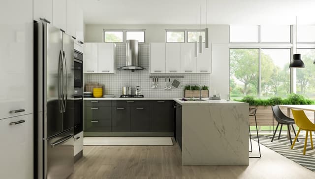 Glossy White & Grey Kitchen Design